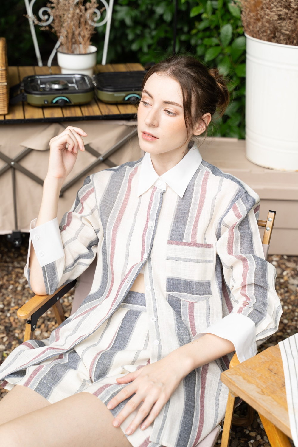 POYA garment hand-inspected before shipping, striped tailored set