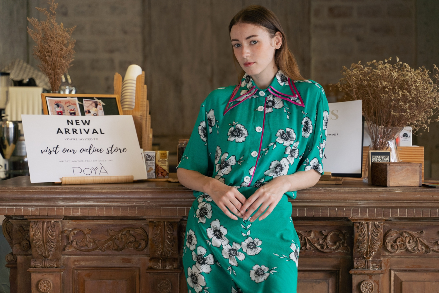 POYA Bright Bloom green floral dress, lookbook editorial