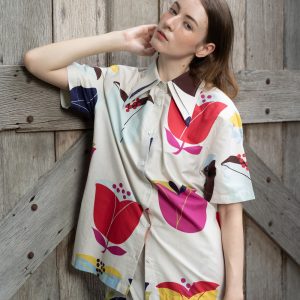 POYA Bright Bloom bold tulip print cotton shirt and pants set