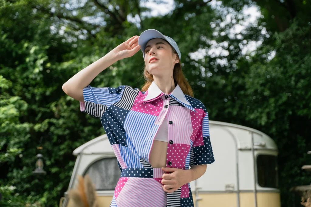 POYA patchwork polka and stripe dress