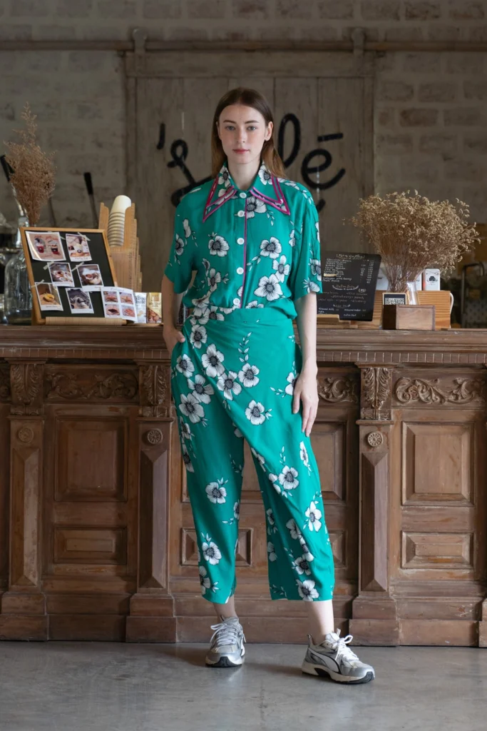POYA green floral two-piece set