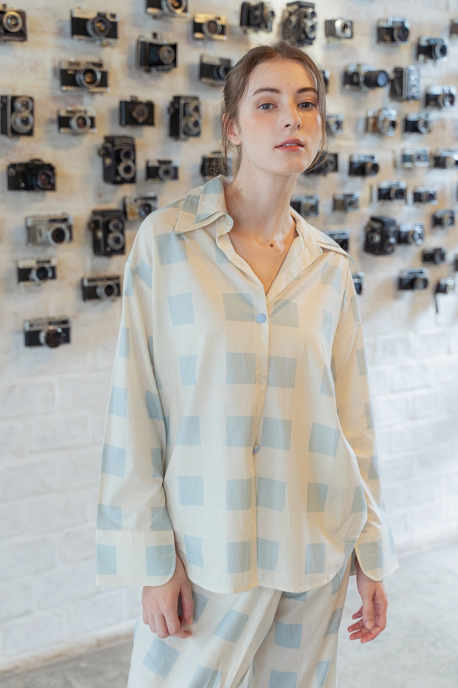 POYA pastel check shirt, editorial portrait