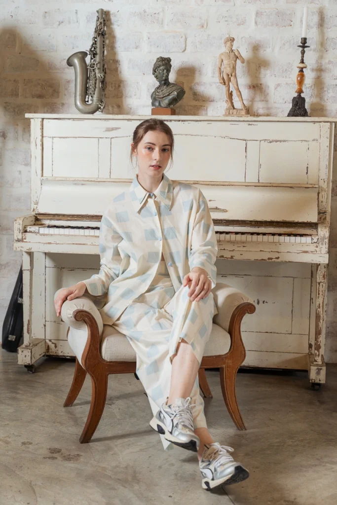 POYA pastel check shirt and trouser set
