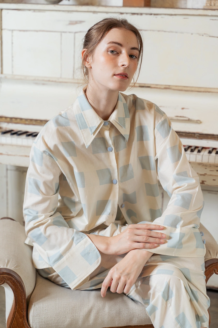 POYA blue check shirt and pants set