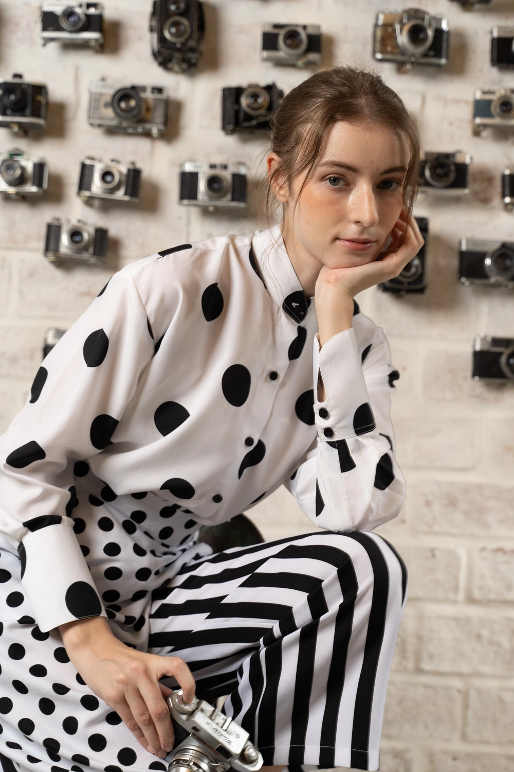 POYA black and white polka dot and stripe two-piece