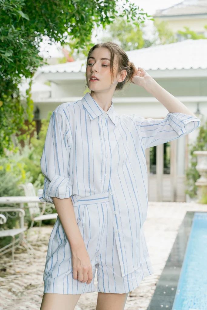 POYA rainbow multi-stripe metallic shirtdress