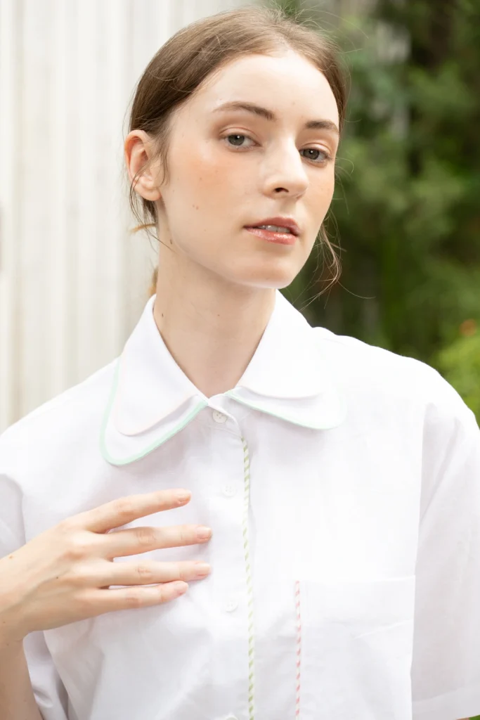 POYA white shirt with pastel piping detail