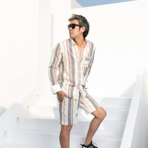 POYA Everyday Ease men's striped shirt and shorts set