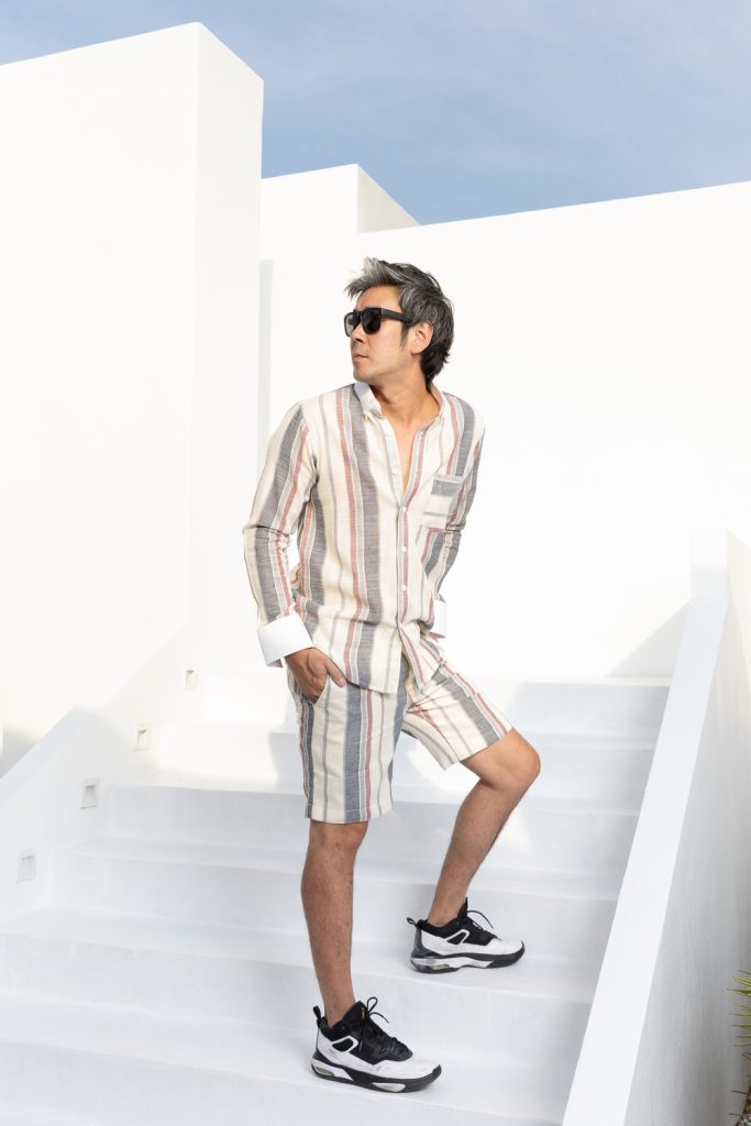 POYA Everyday Ease men's striped shirt and shorts set