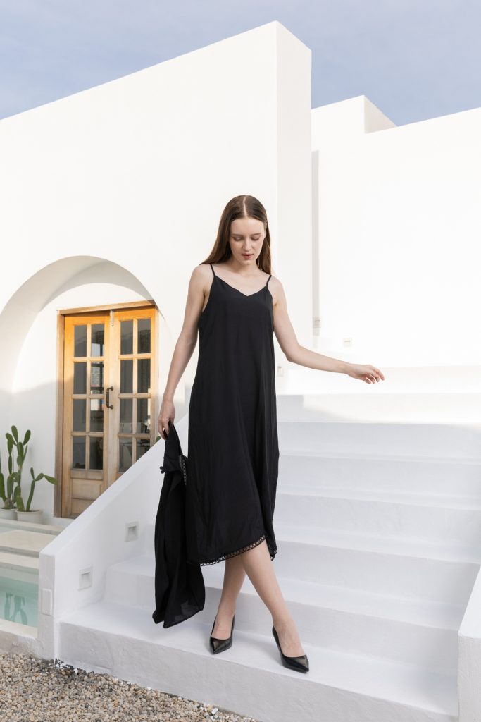 POYA Essential Slip Dress, black minimal silhouette