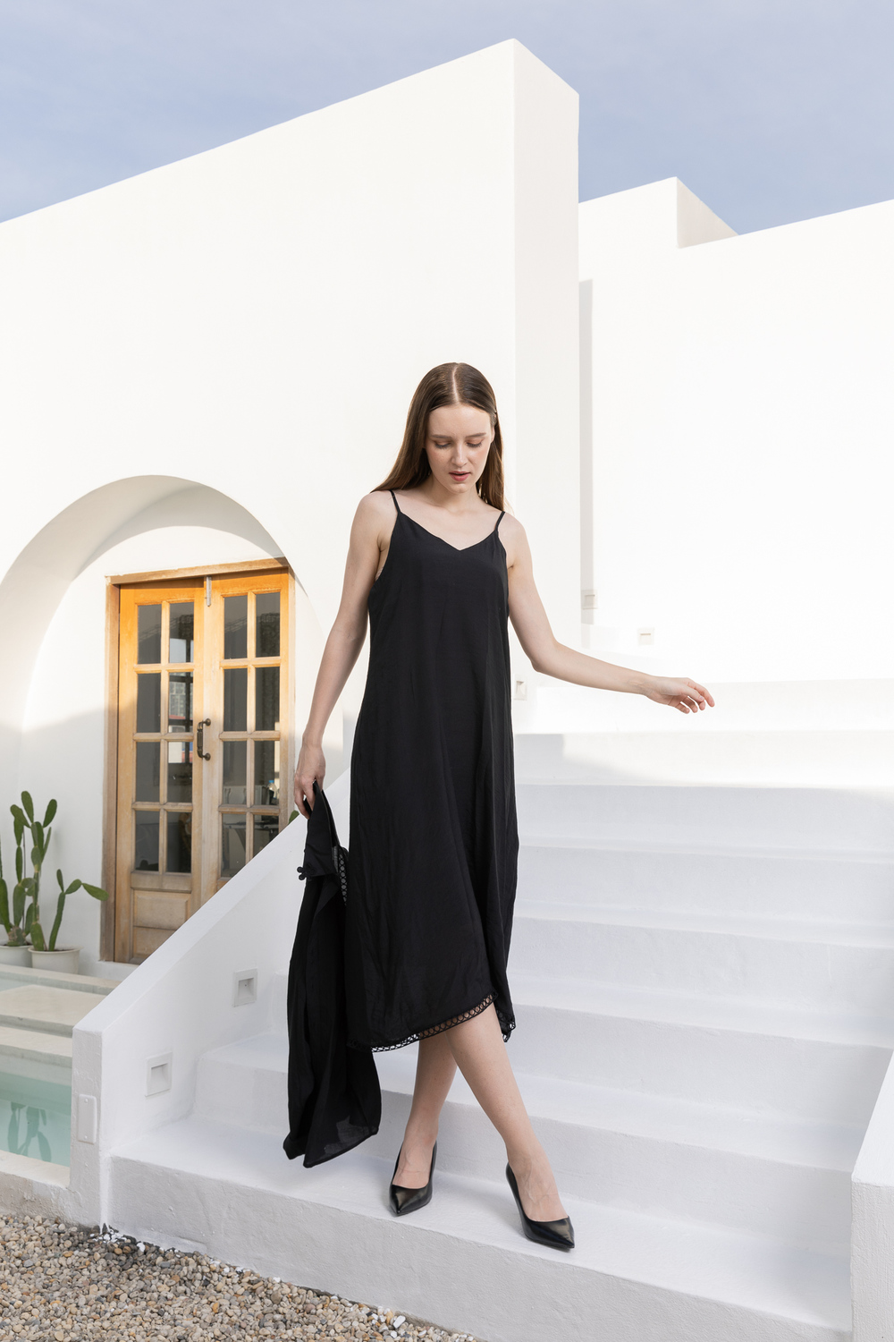 POYA Essential Slip Dress, black minimal silhouette
