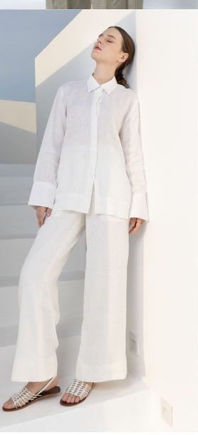 POYA cream Belgian linen shirt and trousers set