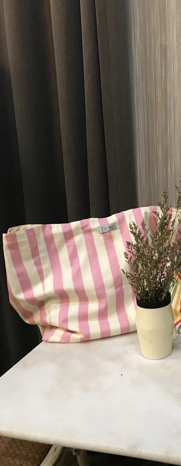 POYA pink stripe canvas tote bag